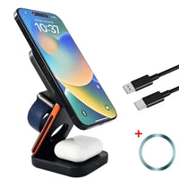 3 in 1 Foldable Magnetic Wireless Charger Stand Fast Charging Station for iPhone 16 15 14 13 12 iWatch 10-2 Airpods Pro Max