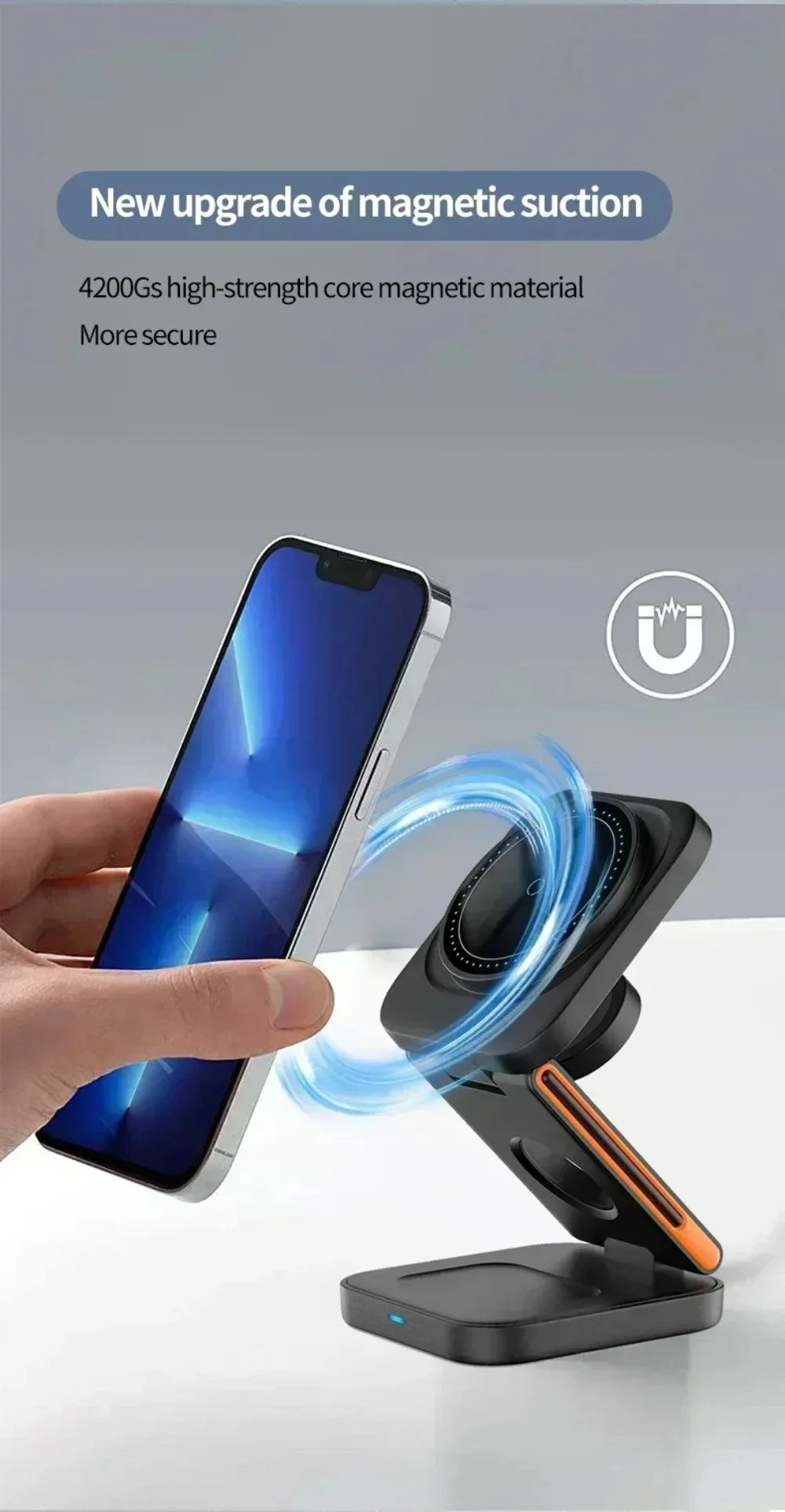 3 in 1 Foldable Magnetic Wireless Charger Stand Fast Charging Station for iPhone 16 15 14 13 12 iWatch 10-2 Airpods Pro Max