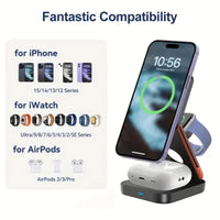 3 in 1 Foldable Magnetic Wireless Charger Stand Fast Charging Station for iPhone 16 15 14 13 12 iWatch 10-2 Airpods Pro Max