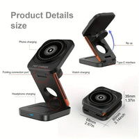 3 in 1 Foldable Magnetic Wireless Charger Stand Fast Charging Station for iPhone 16 15 14 13 12 iWatch 10-2 Airpods Pro Max